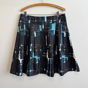 Express Design Studio Pleated Skirt Abstract Print A-Line Career Size 10